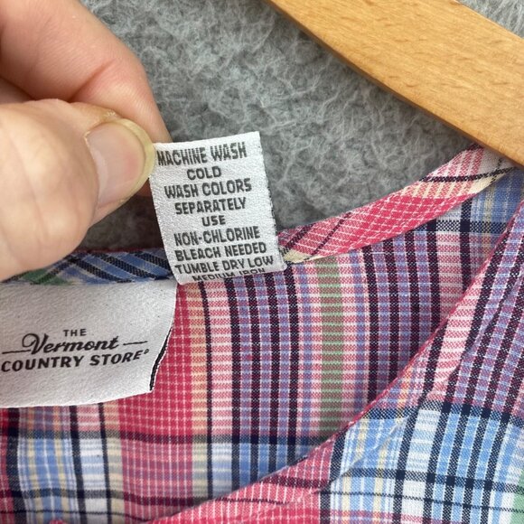 Vermont Country Store Top Womens Medium Pink Plaid 1/4 Button Front Long Sleeve - Picture 7 of 10